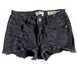 Indigo Rein Forever Distressed Dark Blue Jean Shorts Size 3 (Juniors) Grunge
